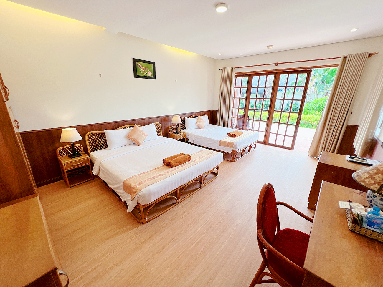Garden view room with two double beds